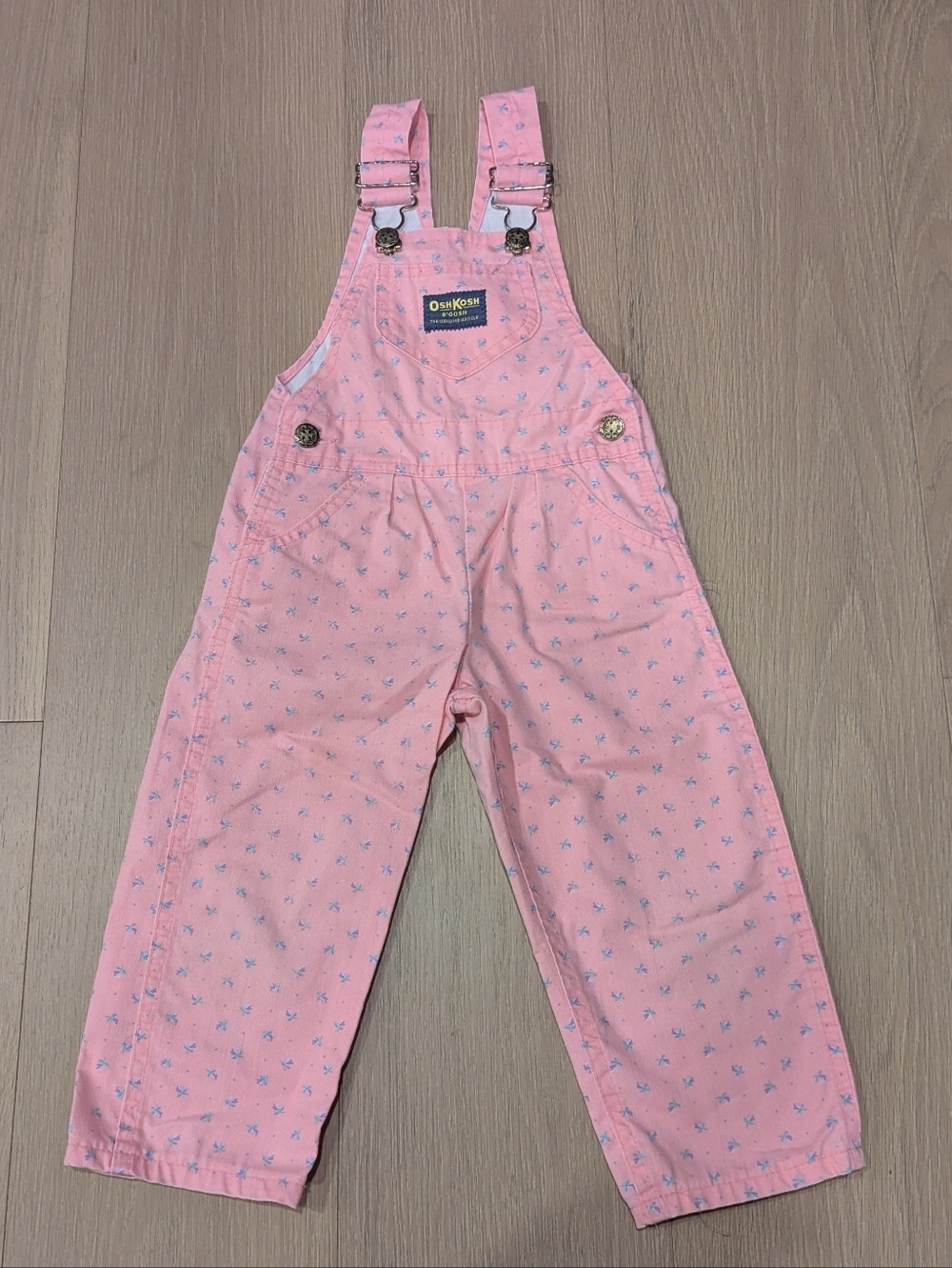 OshKosh B'gosh Pink Printed Kids Overalls Vintage Made In USA